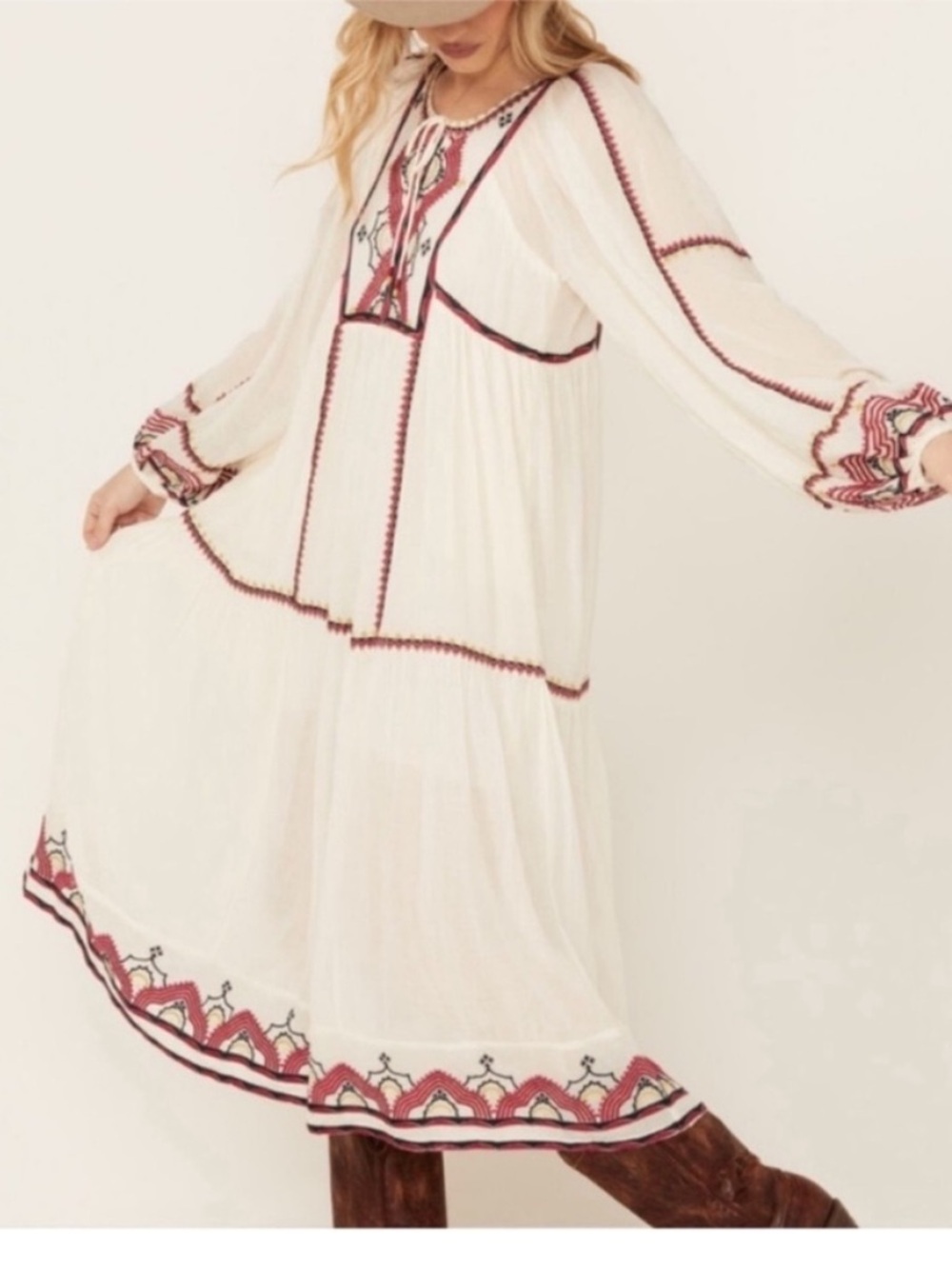 Free People Small Dress Sweet Escape Midi Dress in Fall Clouds Combo embroidered